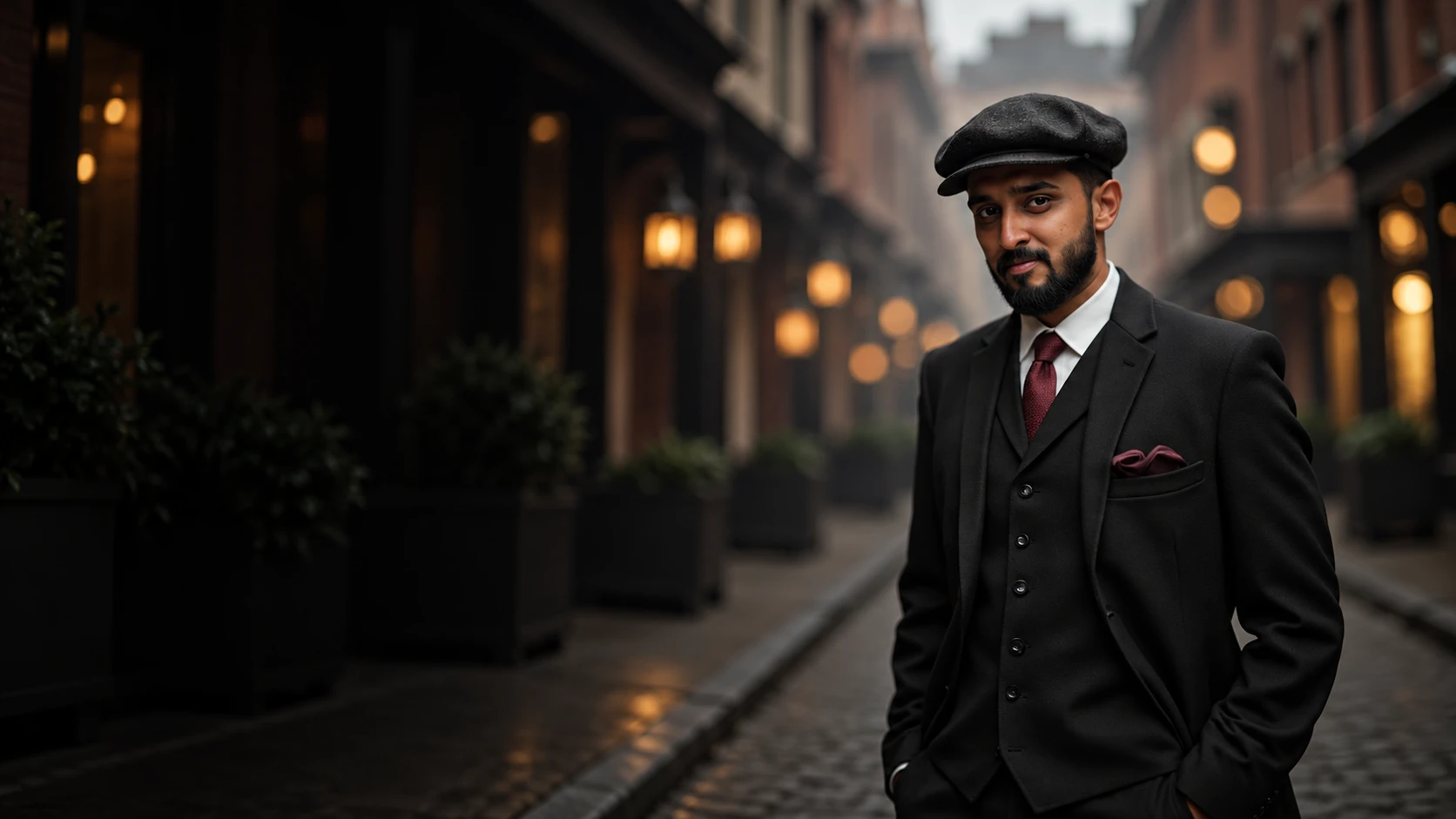 AI-treated portrait of Abhijit in a dark suit and cap.